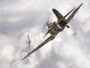 green and white biplane, World War II, military, aircraft, military aircraft