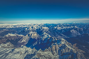 aerial photo of mountains, nature, landscape, snow, sky