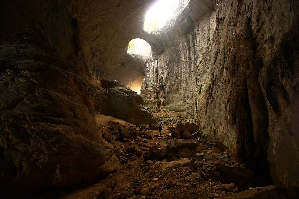 gray cave, cave HD wallpaper