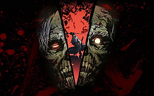 illustration of zombie head, artwork, zombies