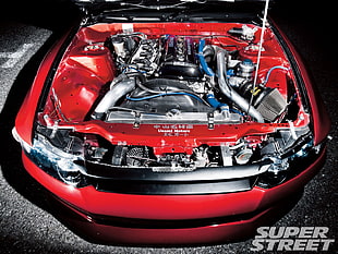 red and black engine bay, Nissan, car, Silvia