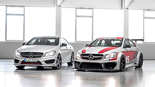 two silver-and-red Mercedes-Benz sedans, car, Mercedes-Benz, silver cars, vehicle HD wallpaper