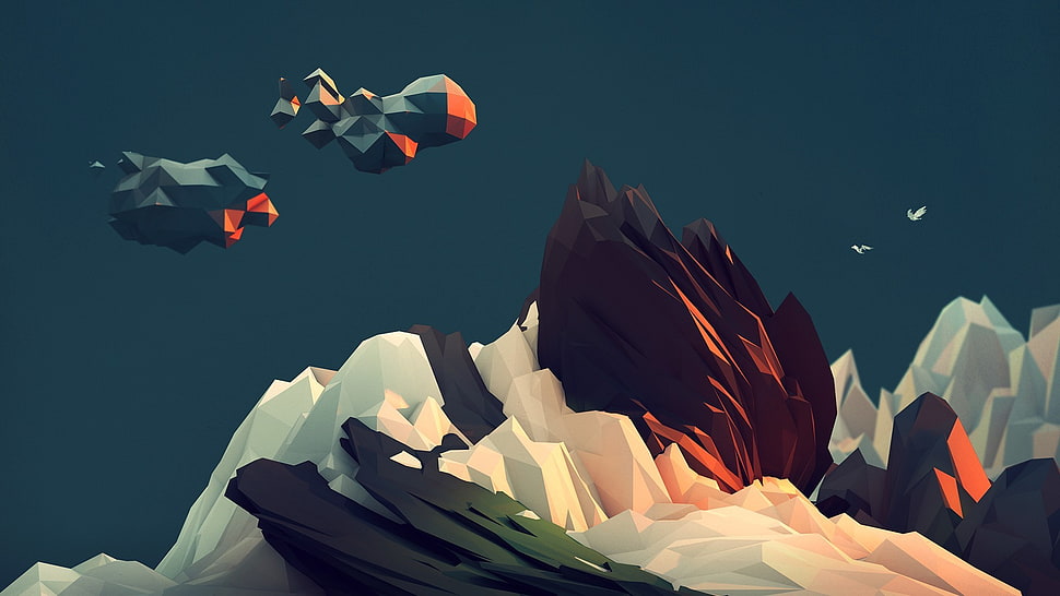 black and white rock formation illustration HD wallpaper