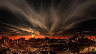 rocky terrain digital artwork, landscape, nature, mountains, desert