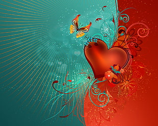 red heart and yellow butterfly art