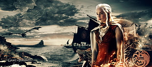Daenerys Targaryen, Game of Thrones, war, boat, map HD wallpaper