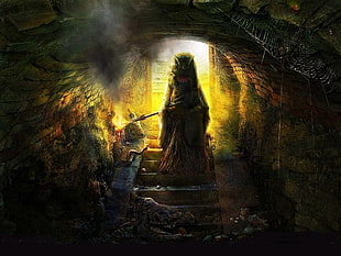 monster in cave painting, fantasy art, dark fantasy HD wallpaper