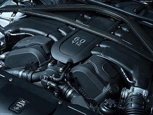 black and gray engine bay, sports car, Aston Martin, Rapide, engines