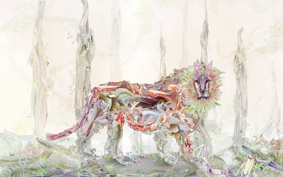 animal and forest painting HD wallpaper