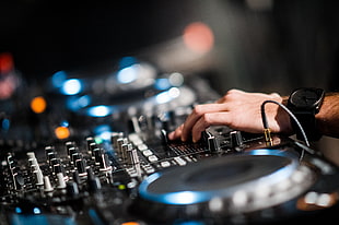 black and blue DJ turntable, turntables, mixing consoles HD wallpaper