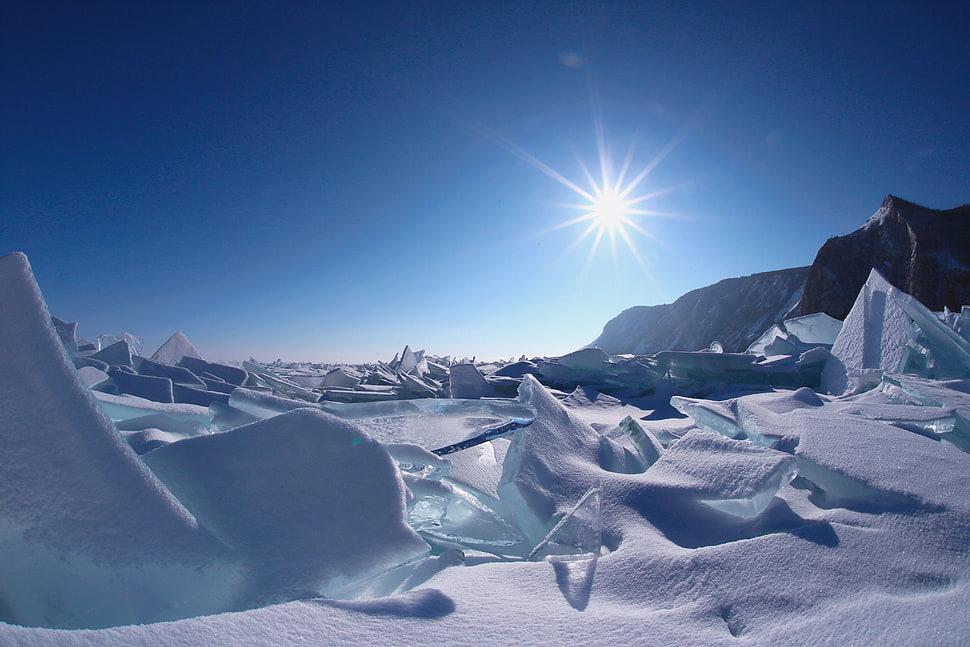 landscape photography of snow during daytime, lake baikal HD wallpaper