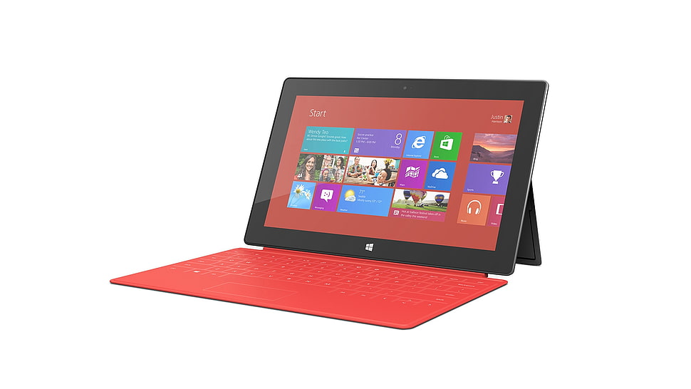 turned on black Microsoft Windows tablet with case HD wallpaper