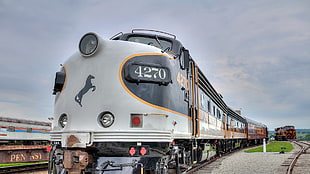 white and black train, railway, train, vehicle, Pennsylvania HD wallpaper