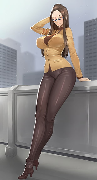 photo of anime woman wearing brown blazer