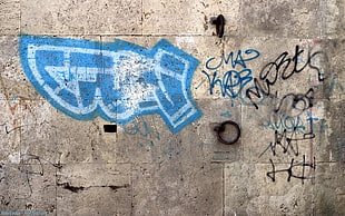blue and black graffiti, graffiti