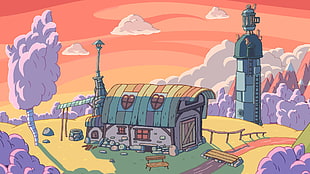 illustration of building and forest, Adventure Time, landscape