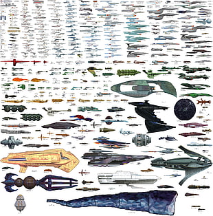 assorted-item lot illustration, spaceship, infographics