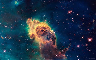 brown galaxy with stars digital wallpaper, nebula, space, digital art, space art