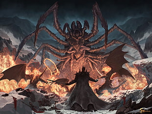brown spider monster digital wallpaper, fan art, demon, Balrog, J. R. R. Tolkien