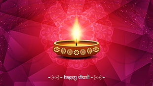 lighted candle with Happy Diwali text