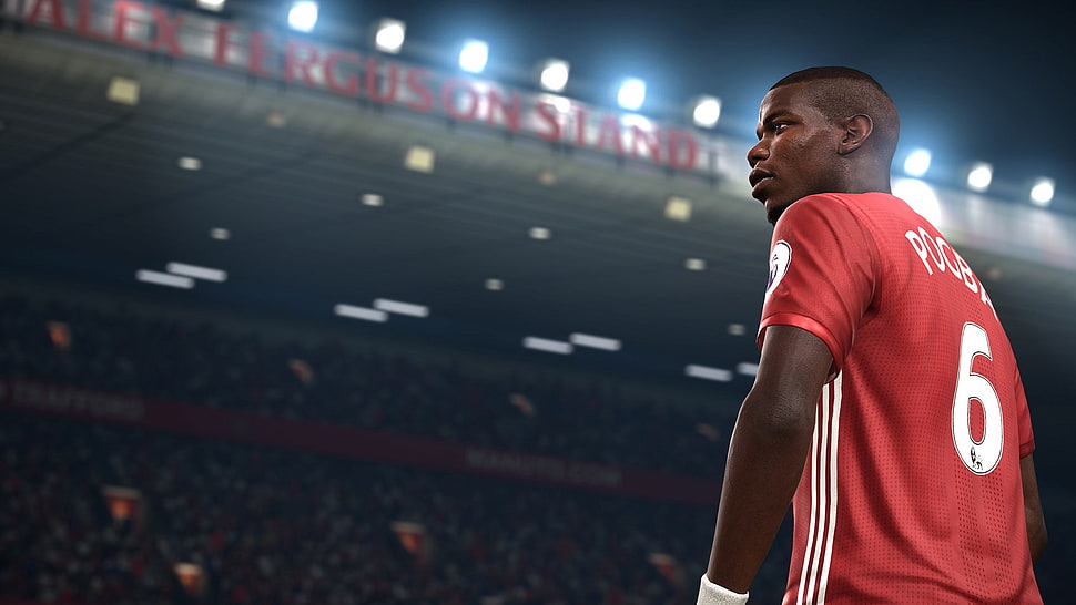 men's red and white jersey shirt, video games, FIFA, soccer, Paul Pogba HD wallpaper