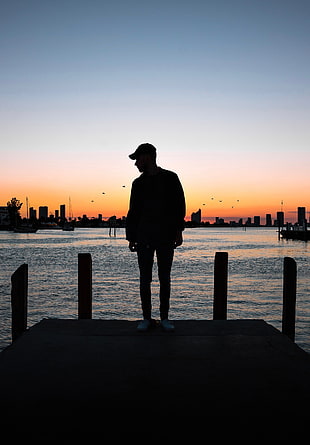 silhouette of man, Guy, Silhouette, Sunset