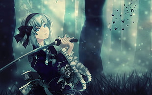 female holding sword anime digital wallpaper
