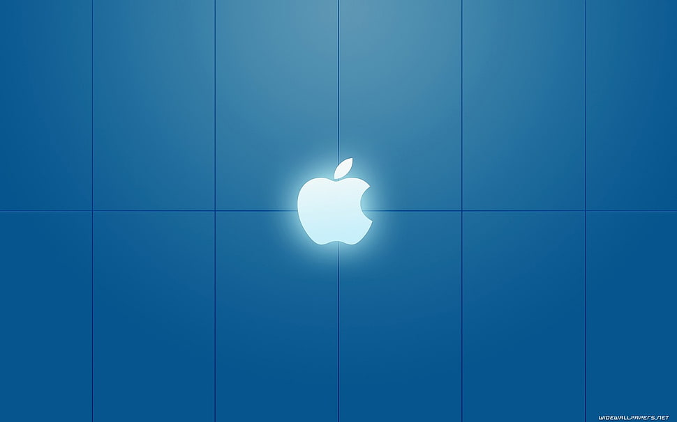 Apple logo, glowing, Apple Inc., logo, blue background HD wallpaper