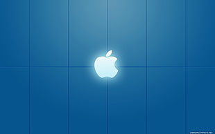 Apple logo, glowing, Apple Inc., logo, blue background