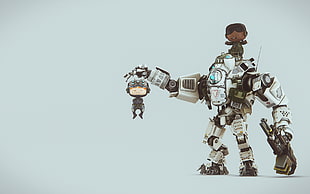 gray robot character digital wallpaper