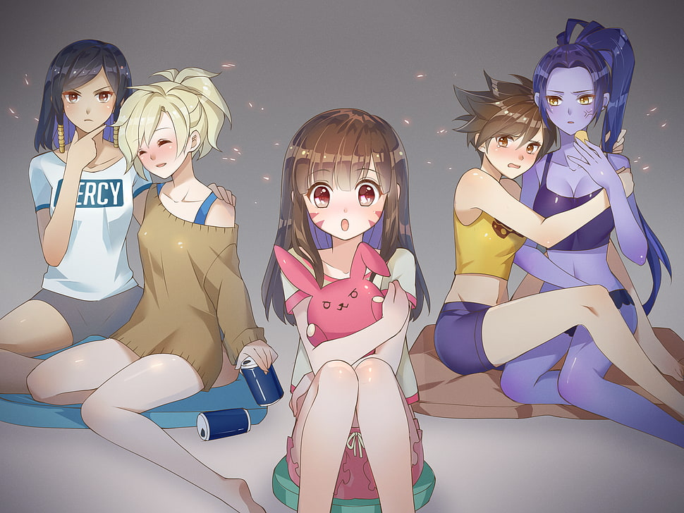 five girls anime characters HD wallpaper