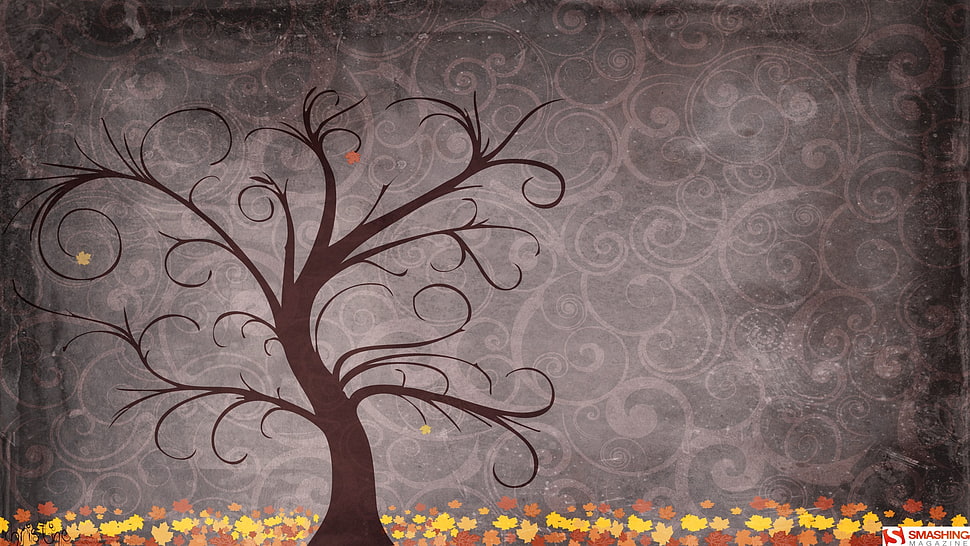 bare tree wall art, trees, artwork, leaves HD wallpaper