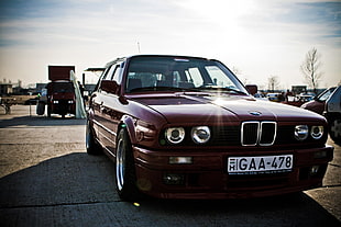 maroon BMW sedan, BMW, BMW E30, car, sports car