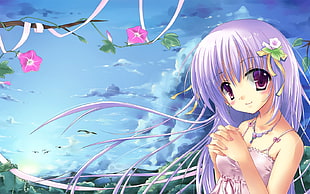 purple haired girl anime character illustration HD wallpaper