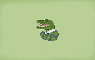 Crocodile wearing green collared shirt illustration HD wallpaper