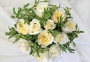 closeup photo of white Roses bouquet