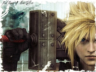 male character holding mallet game digital wallpaper, anime, Final Fantasy 7: Advent Children, Final Fantasy VII, Cloud Strife