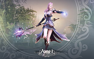 Aion woman with purple hair game character illustration