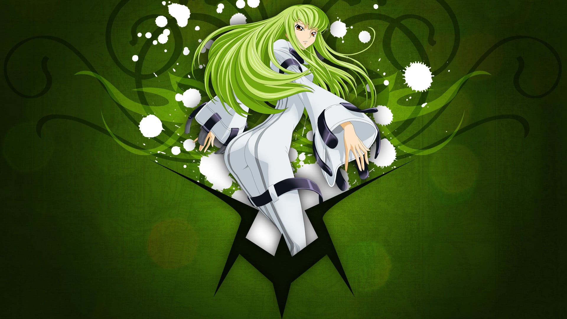 Green Haired Female Anime Character Illustration C C Code Geass