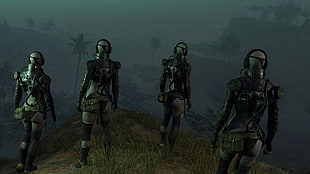 two black and brown dressed female dolls, Skull Squad, Metal Gear Solid V: The Phantom Pain, screen shot