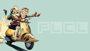 two anime character riding motor scooter illustration, FLCL, Vespa, Haruhara Haruko, Nandaba Naota HD wallpaper