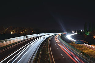 concrete road, night, road, highway, Headlights HD wallpaper