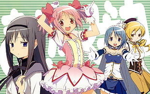 four female anime character in dressed