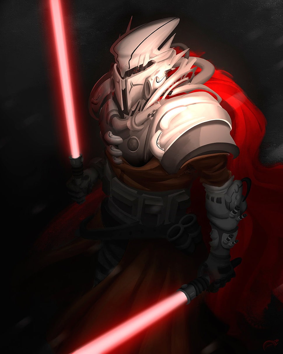 man in white armor illustration, lightsaber, red HD wallpaper