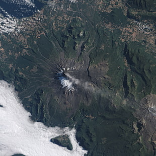aerial photograph of volcano, volcano, NASA, satellite imagery, landscape