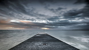 gray concrete sea dock, sea, nature, sky, water