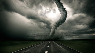 tornado, tornado, storm, sky, road HD wallpaper