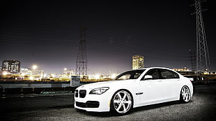 white BMW sedan, vehicle, BMW