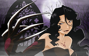 black haired woman anime character illustration