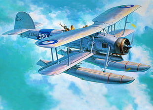white and black speed boat, biplane, World War II, airplane, aircraft HD wallpaper